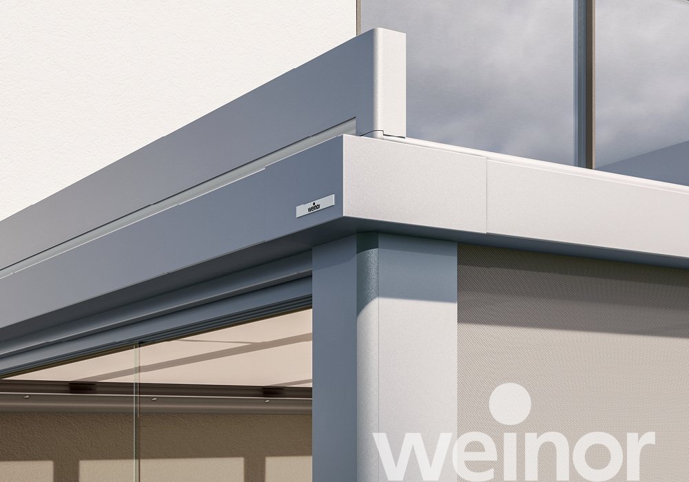 Terrasoverkapping van glas weinor Terrazza Pure VertiPlus met VertiPlus, met VertiTex II