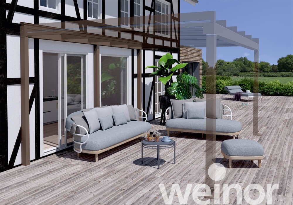Dragende Wandaansluiting en weinor Terrazza Pure met Dragende Wandaansluiting