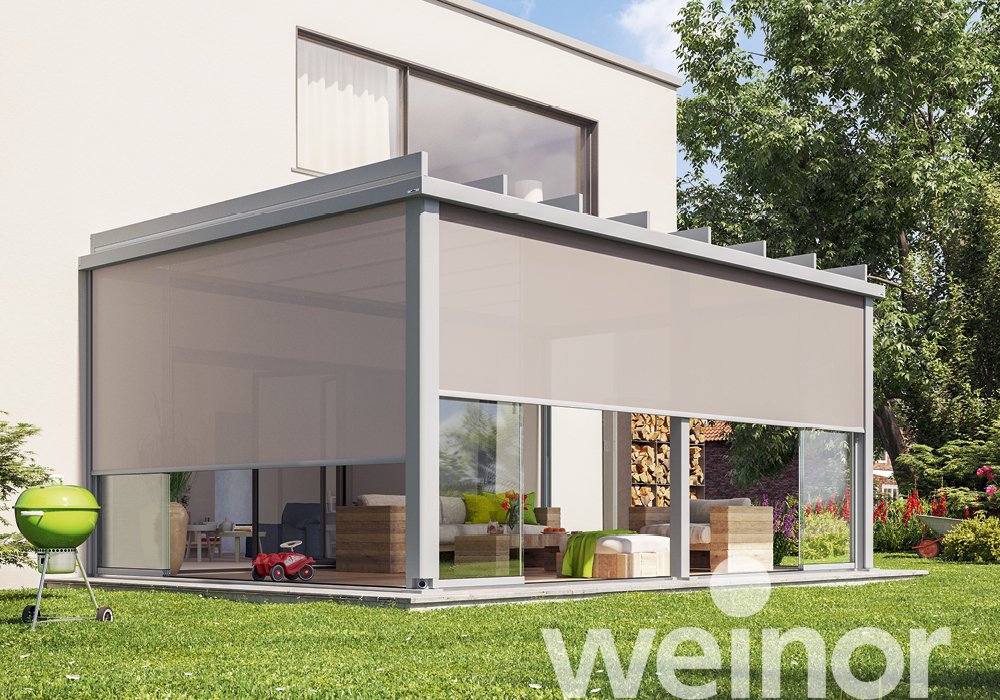 Terrasoverkapping van glas weinor Terrazza Pure VertiPlus met VertiPlus, met VertiTex II
