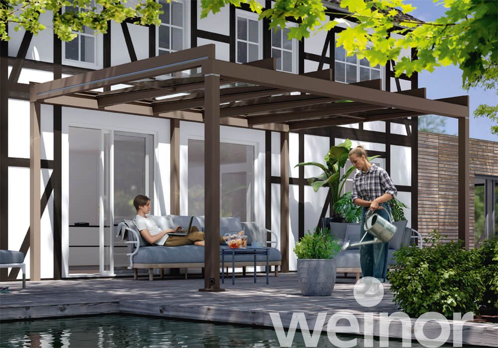 Dragende Wandaansluiting en weinor Terrazza Pure met Dragende Wandaansluiting