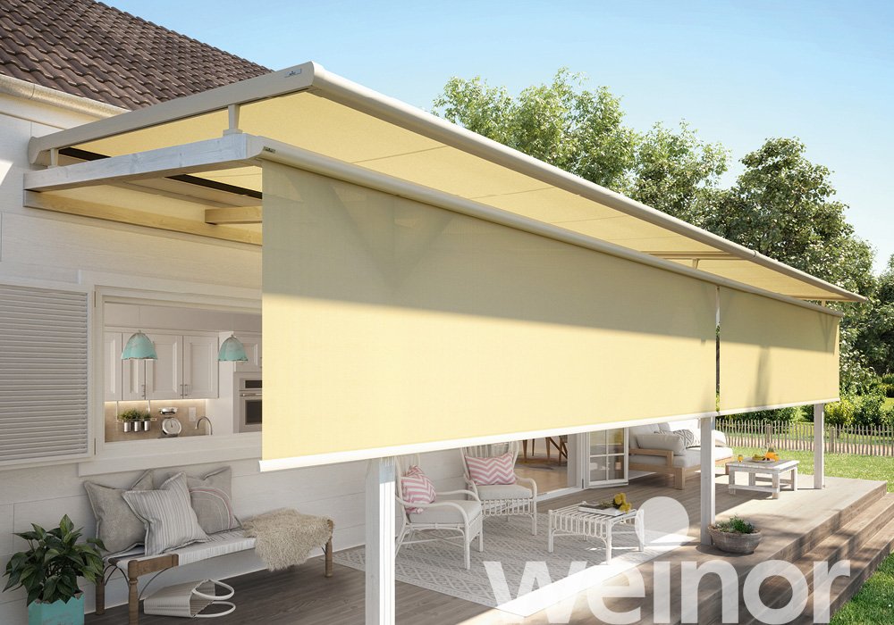 weinor verticale zonweringen VertiTex II Aan de terrasoverkapping