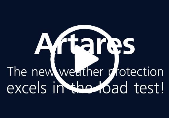 Tekst met logo van Artare met een video-icoon in het midden op een donkere achtergrond.